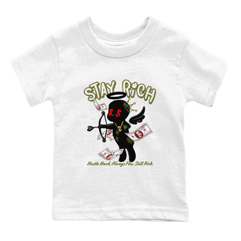 1s Travis Scott Medium Olive shirts to match jordans Stay Rich sneaker match tees Air Jordan 1 Travis Scott Medium Olive match shoes to clothes SNRT Sneaker Tees Youth Baby White 2 tee