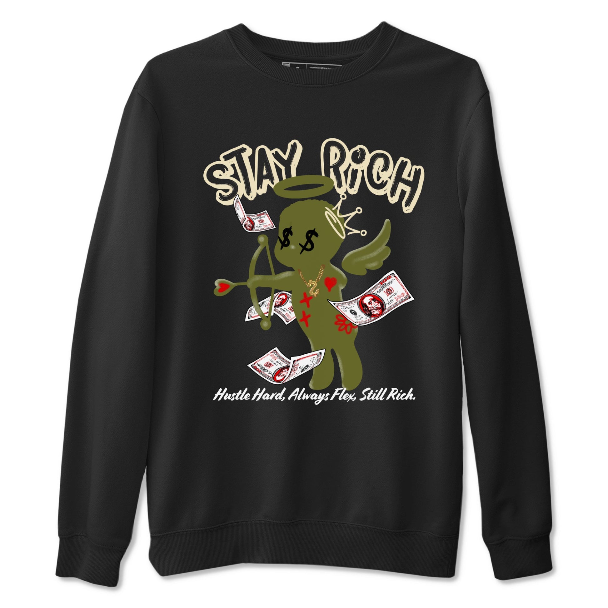 1s Travis Scott Medium Olive shirts to match jordans Stay Rich sneaker match tees Air Jordan 1 Travis Scott Medium Olive match shoes to clothes SNRT Sneaker Tees unisex cotton Black 2 shirts