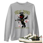 1s Travis Scott Medium Olive shirts to match jordans Stay Rich sneaker match tees Air Jordan 1 Travis Scott Medium Olive match shoes to clothes SNRT Sneaker Tees unisex cotton Heather Grey 1 shirts