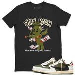 1s Travis Scott Medium Olive shirts to match jordans Stay Rich sneaker match tees Air Jordan 1 Travis Scott Medium Olive match shoes to clothes SNRT Sneaker Tees unisex cotton Black 1 shirts