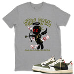 1s Travis Scott Medium Olive shirts to match jordans Stay Rich sneaker match tees Air Jordan 1 Travis Scott Medium Olive match shoes to clothes SNRT Sneaker Tees unisex cotton Heather Grey 1 shirts