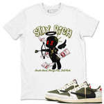 1s Travis Scott Medium Olive shirts to match jordans Stay Rich sneaker match tees Air Jordan 1 Travis Scott Medium Olive match shoes to clothes SNRT Sneaker Tees unisex cotton White 1 shirts