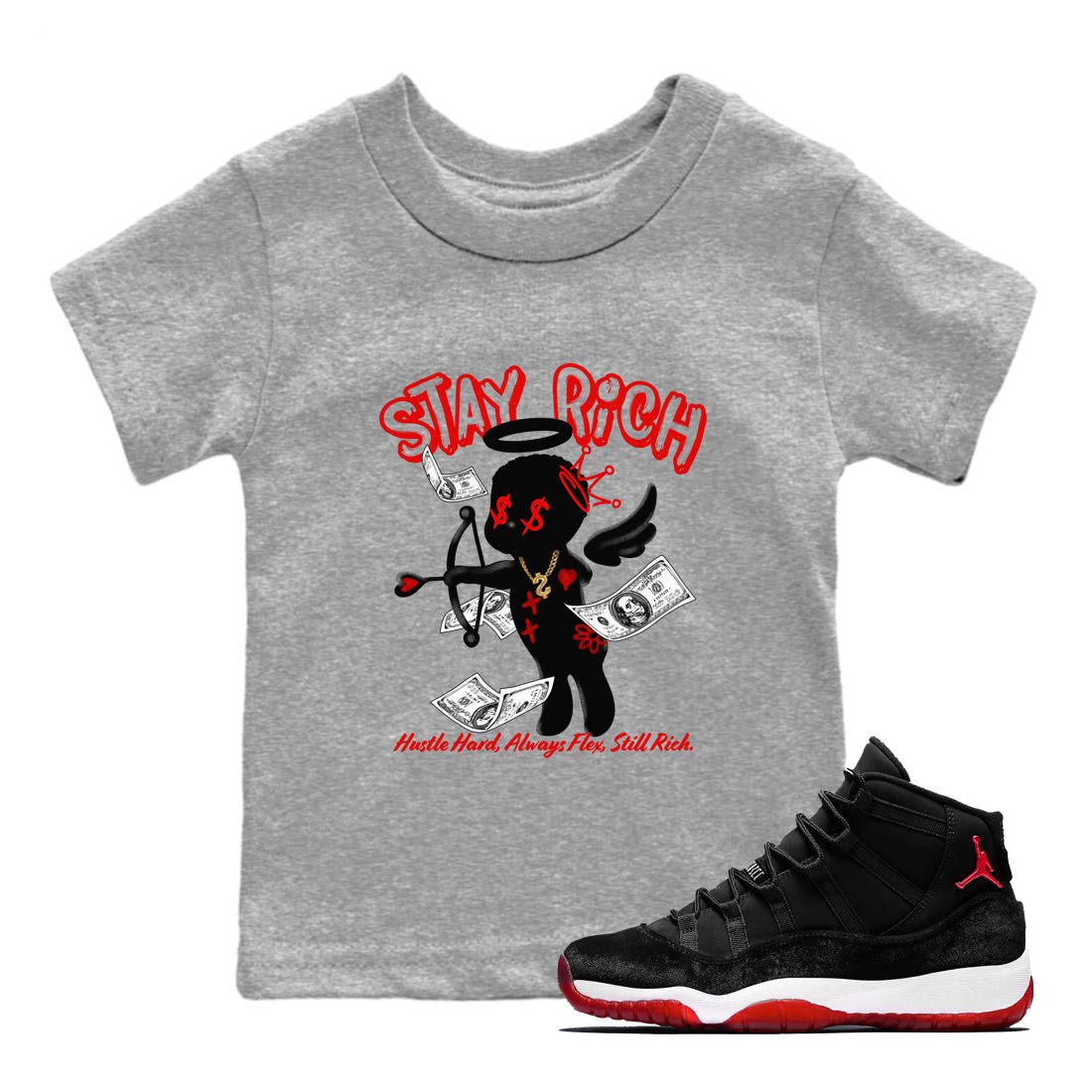 11s Bred Velvet shirts to match jordans Stay Rich sneaker match tees Air Jordan 11 Retro Bred Velvet match shoes to clothes SNRT Sneaker Tees Youth Baby Heather Grey 1 tee