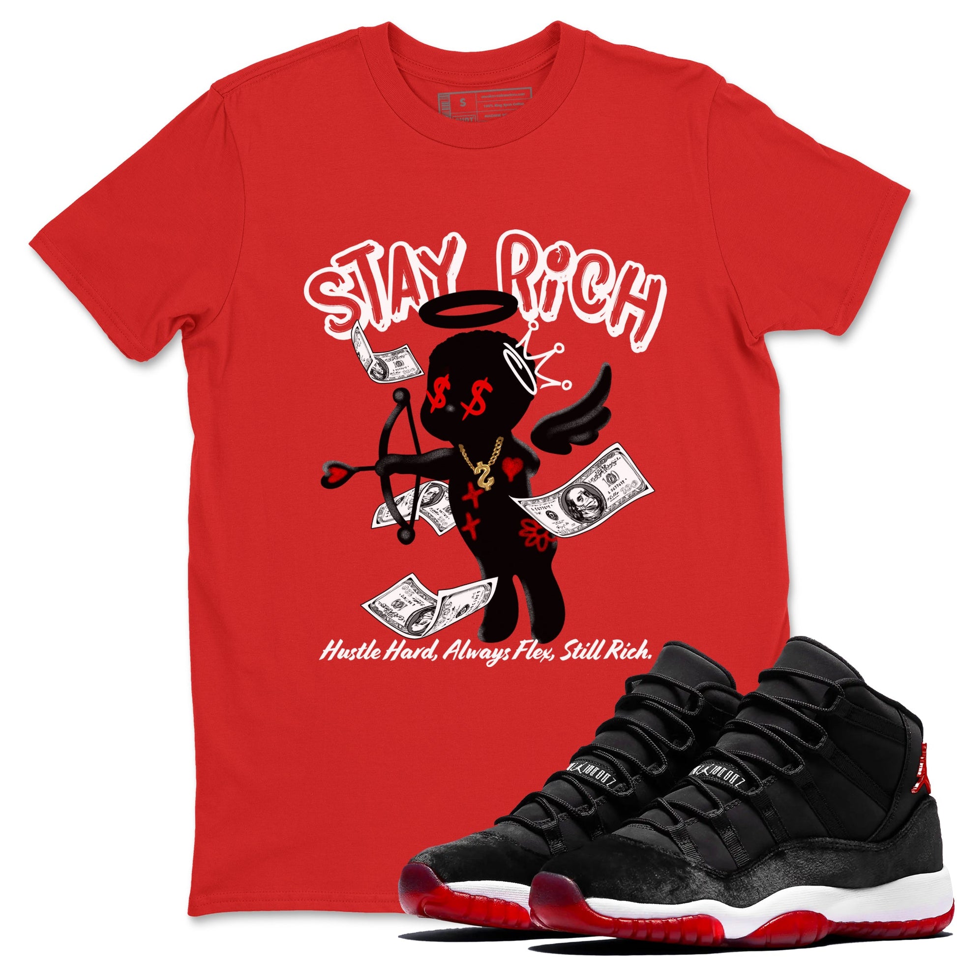 11s Bred Velvet shirts to match jordans Stay Rich sneaker match tees Air Jordan 11 Retro Bred Velvet match shoes to clothes SNRT Sneaker Tees unisex cotton Red 1 shirts