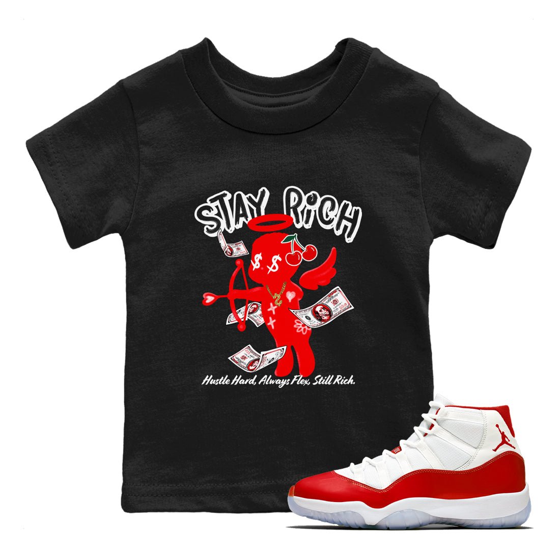 11s Cherry shirts to match jordans Stay Rich sneaker match tees Air Jordan 11 Retro Cherry match shoes to clothes SNRT Sneaker Tees Youth Baby Black 1 tee