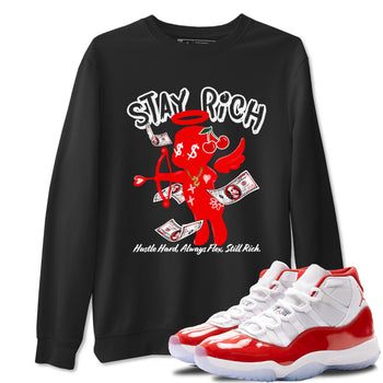 11s Cherry shirts to match jordans Stay Rich sneaker match tees Air Jordan 11 Retro Cherry match shoes to clothes SNRT Sneaker Tees unisex cotton Black 1 shirts
