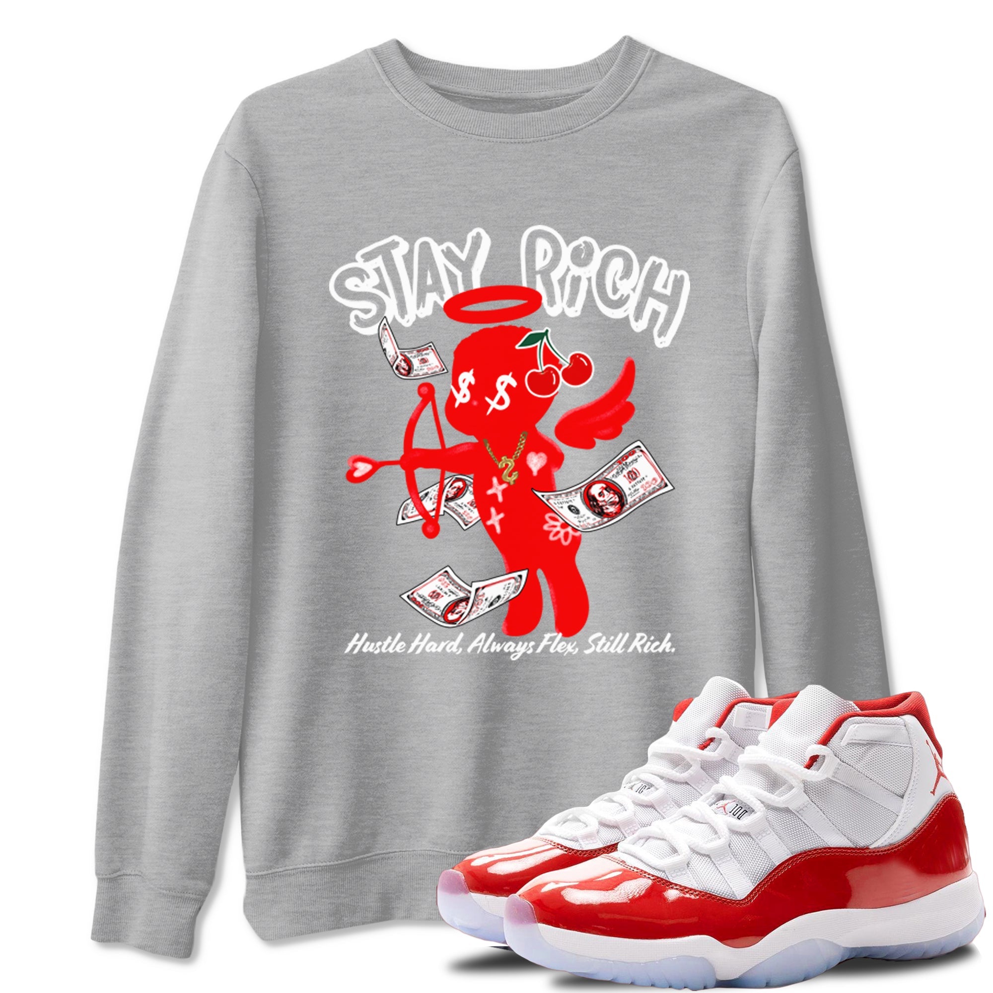 11s Cherry shirts to match jordans Stay Rich sneaker match tees Air Jordan 11 Retro Cherry match shoes to clothes SNRT Sneaker Tees unisex cotton Heather Grey 1 shirts