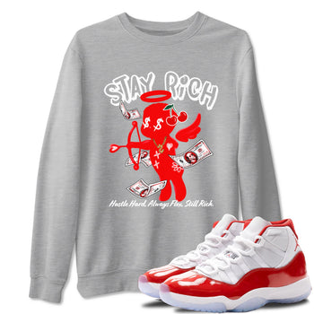 11s Cherry shirts to match jordans Stay Rich sneaker match tees Air Jordan 11 Retro Cherry match shoes to clothes SNRT Sneaker Tees unisex cotton Heather Grey 1 shirts