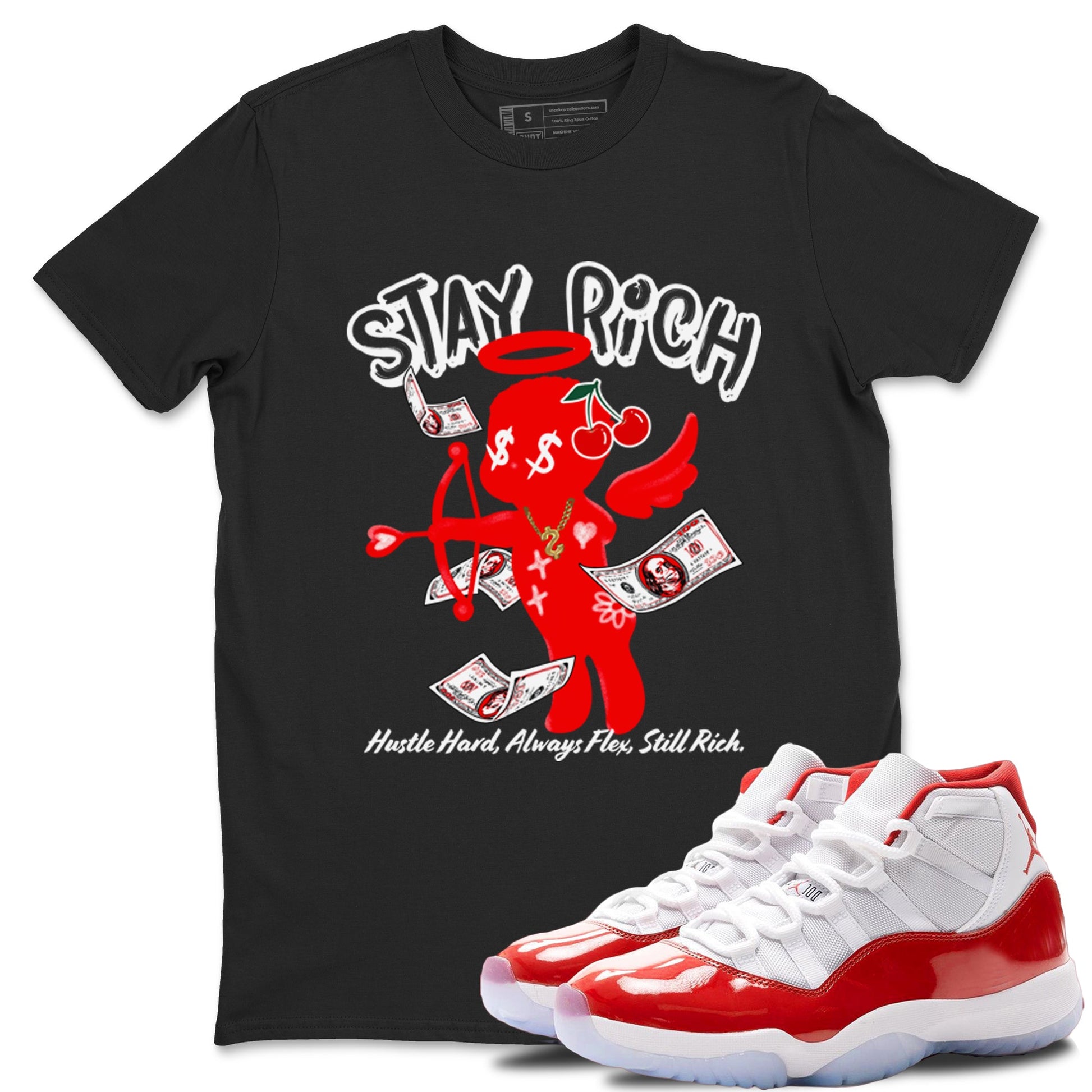 11s Cherry shirts to match jordans Stay Rich sneaker match tees Air Jordan 11 Retro Cherry match shoes to clothes SNRT Sneaker Tees unisex cotton Black 1 shirts