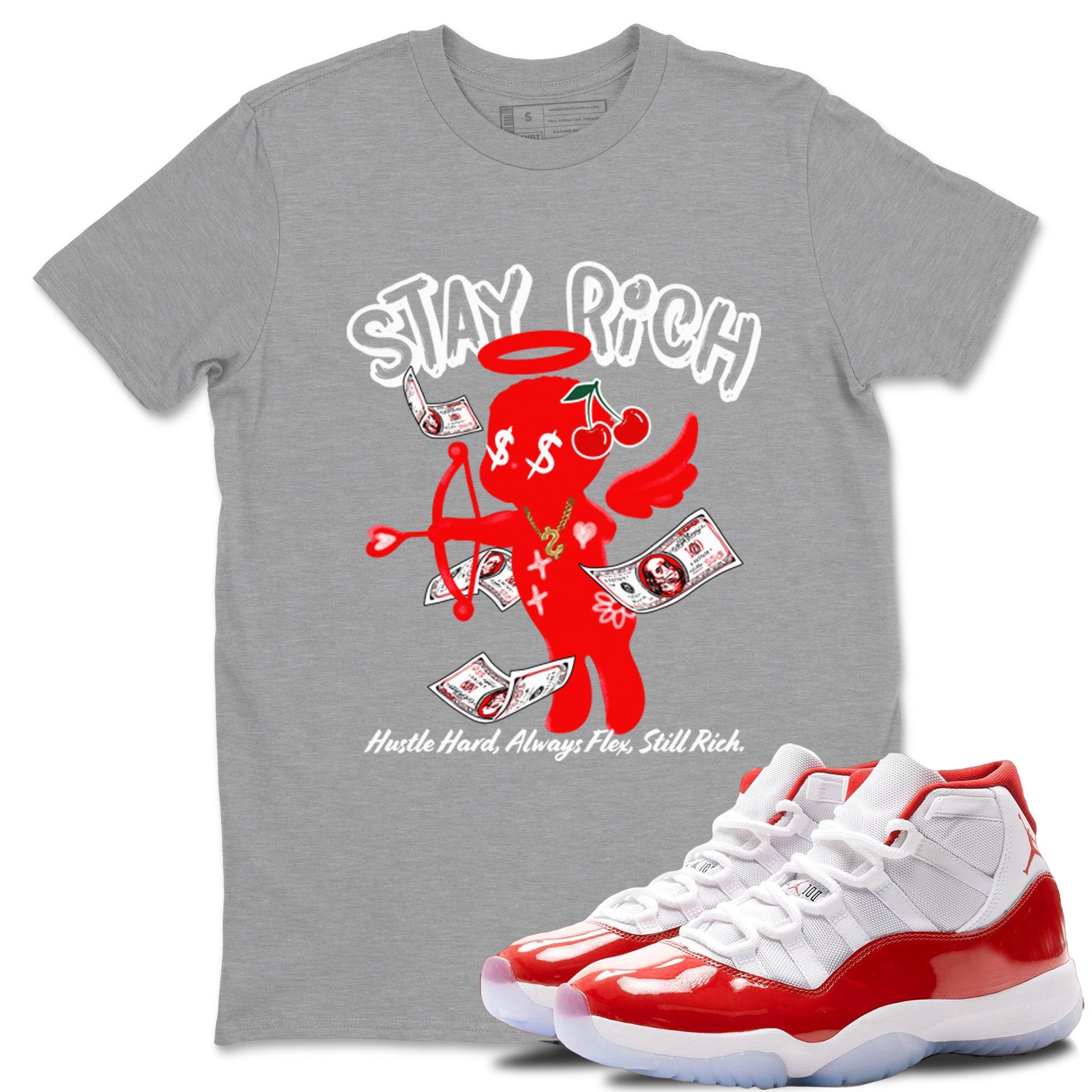 11s Cherry shirts to match jordans Stay Rich sneaker match tees Air Jordan 11 Retro Cherry match shoes to clothes SNRT Sneaker Tees unisex cotton Heather Grey 1 shirts