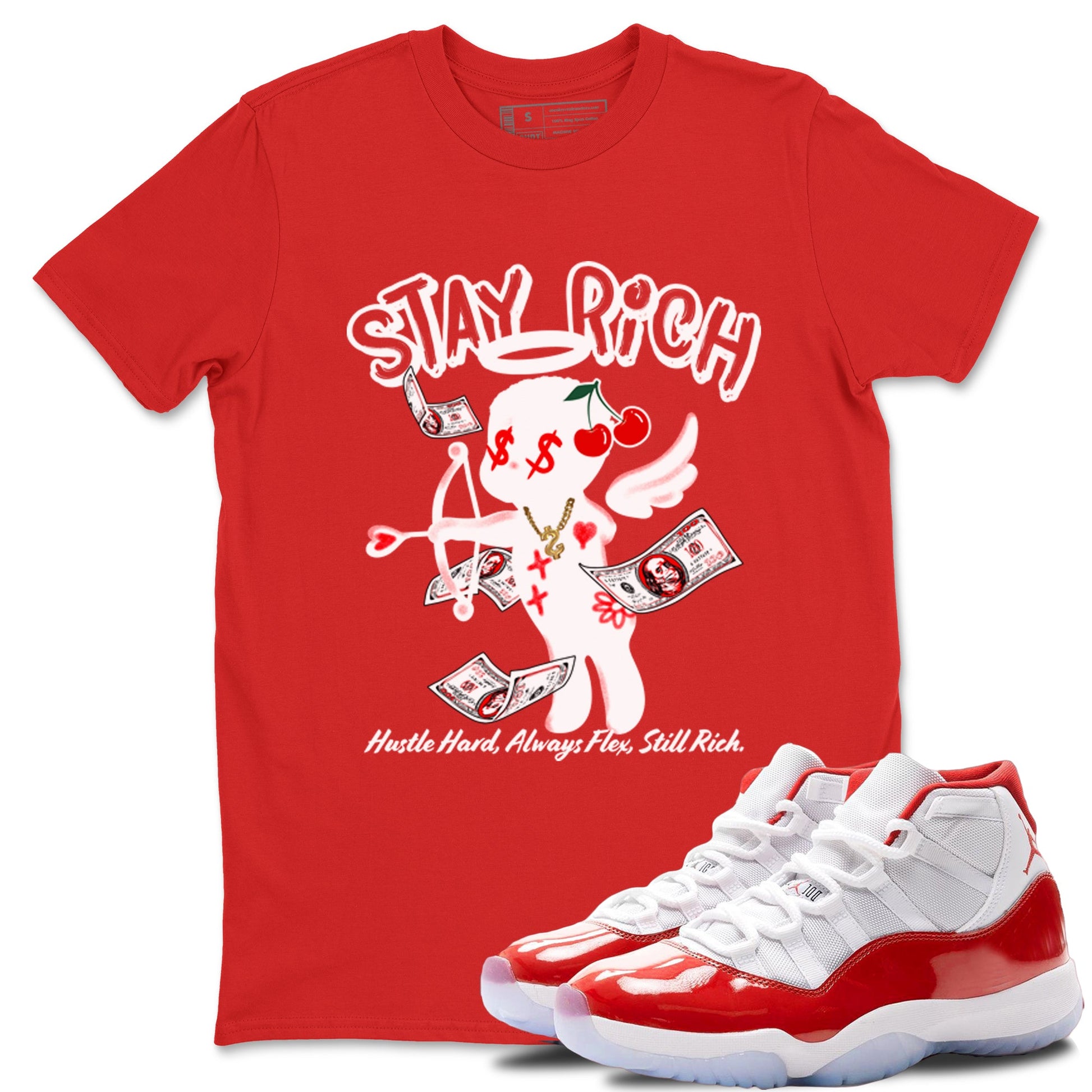 11s Cherry shirts to match jordans Stay Rich sneaker match tees Air Jordan 11 Retro Cherry match shoes to clothes SNRT Sneaker Tees unisex cotton Red 1 shirts