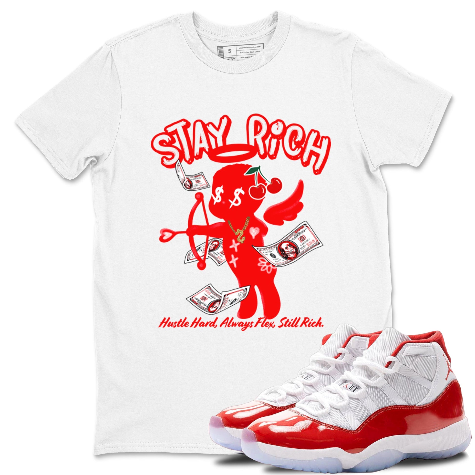 11s Cherry shirts to match jordans Stay Rich sneaker match tees Air Jordan 11 Retro Cherry match shoes to clothes SNRT Sneaker Tees unisex cotton White 1 shirts