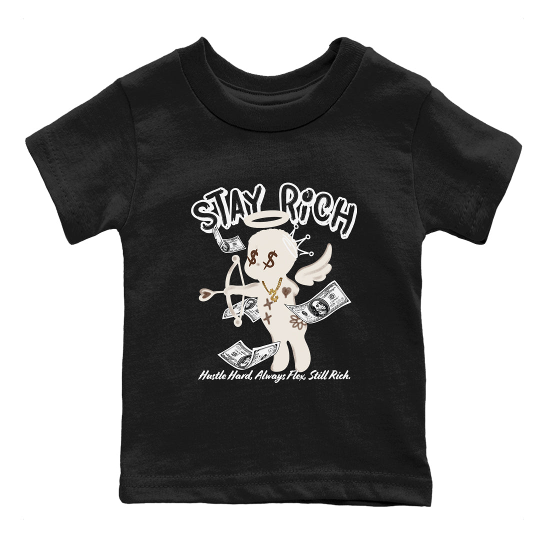 AJ12 Baroque Brown shirts to match jordans Stay Rich best t shirts to wear with jordans SoleFly x Jordan 12 Baroque Brown match shoes to clothes SNRT Sneaker Tees Youth Baby Black 2 tee