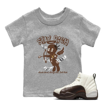 AJ12 Baroque Brown shirts to match jordans Stay Rich best t shirts to wear with jordans SoleFly x Jordan 12 Baroque Brown match shoes to clothes SNRT Sneaker Tees Youth Baby Heather Grey 1 tee