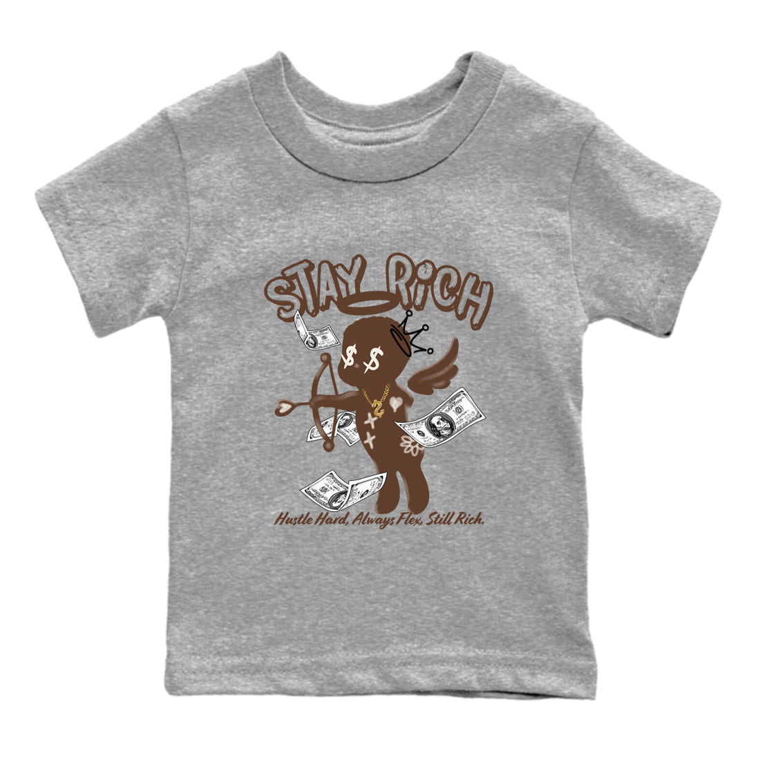 AJ12 Baroque Brown shirts to match jordans Stay Rich best t shirts to wear with jordans SoleFly x Jordan 12 Baroque Brown match shoes to clothes SNRT Sneaker Tees Youth Baby Heather Grey 2 tee