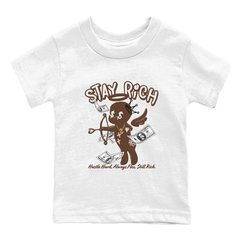 AJ12 Baroque Brown shirts to match jordans Stay Rich best t shirts to wear with jordans SoleFly x Jordan 12 Baroque Brown match shoes to clothes SNRT Sneaker Tees Youth Baby White 2 tee