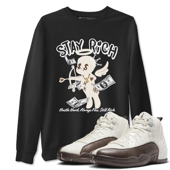 AJ12 Baroque Brown shirts to match jordans Stay Rich best t shirts to wear with jordans SoleFly x Jordan 12 Baroque Brown match shoes to clothes SNRT Sneaker Tees unisex cotton Black 1 shirts