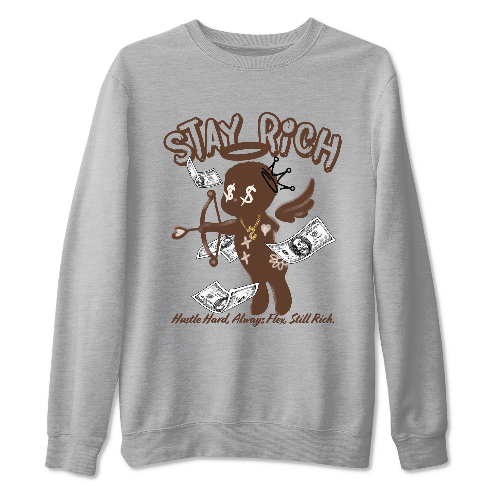 AJ12 Baroque Brown shirts to match jordans Stay Rich best t shirts to wear with jordans SoleFly x Jordan 12 Baroque Brown match shoes to clothes SNRT Sneaker Tees unisex cotton Heather Grey 2 shirts