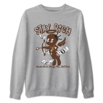 AJ12 Baroque Brown shirts to match jordans Stay Rich best t shirts to wear with jordans SoleFly x Jordan 12 Baroque Brown match shoes to clothes SNRT Sneaker Tees unisex cotton Heather Grey 2 shirts