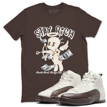 AJ12 Baroque Brown shirts to match jordans Stay Rich best t shirts to wear with jordans SoleFly x Jordan 12 Baroque Brown match shoes to clothes SNRT Sneaker Tees unisex cotton Dark Chocolate 1 shirts