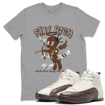 AJ12 Baroque Brown shirts to match jordans Stay Rich best t shirts to wear with jordans SoleFly x Jordan 12 Baroque Brown match shoes to clothes SNRT Sneaker Tees unisex cotton Heather Grey 1 shirts