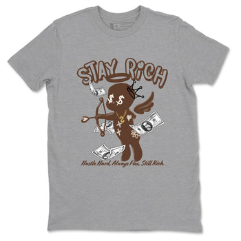 AJ12 Baroque Brown shirts to match jordans Stay Rich best t shirts to wear with jordans SoleFly x Jordan 12 Baroque Brown match shoes to clothes SNRT Sneaker Tees unisex cotton Heather Grey 2 shirts