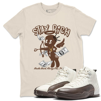 AJ12 Baroque Brown shirts to match jordans Stay Rich best t shirts to wear with jordans SoleFly x Jordan 12 Baroque Brown match shoes to clothes SNRT Sneaker Tees unisex cotton Natural 1 shirts