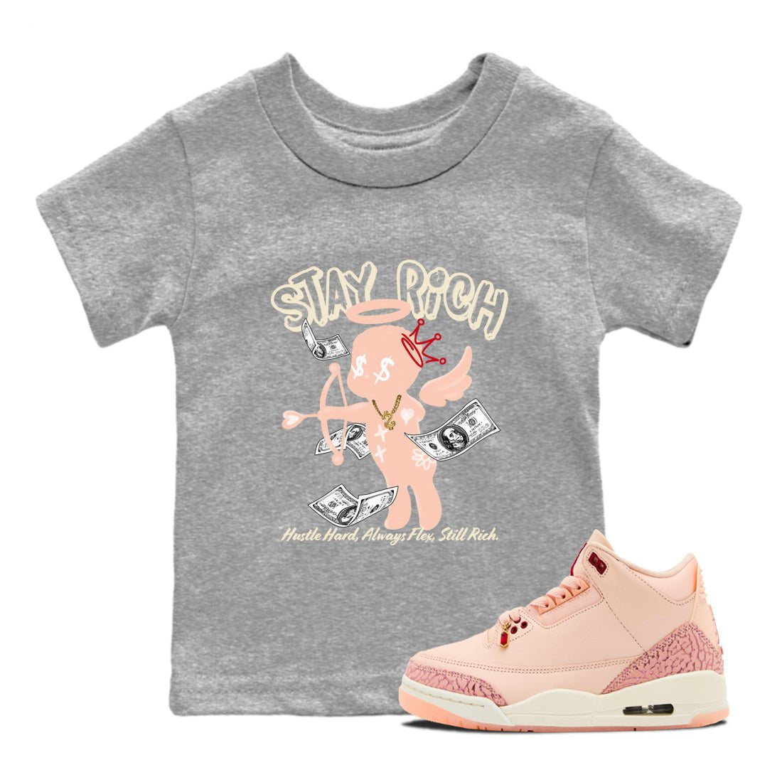 3s Valentines Day shirts to match jordans Stay Rich best t shirts to wear with jordans Air Jordan 3 Valentines Day match shoes to clothes SNRT Sneaker Tees Youth Baby Heather Grey 1 tee
