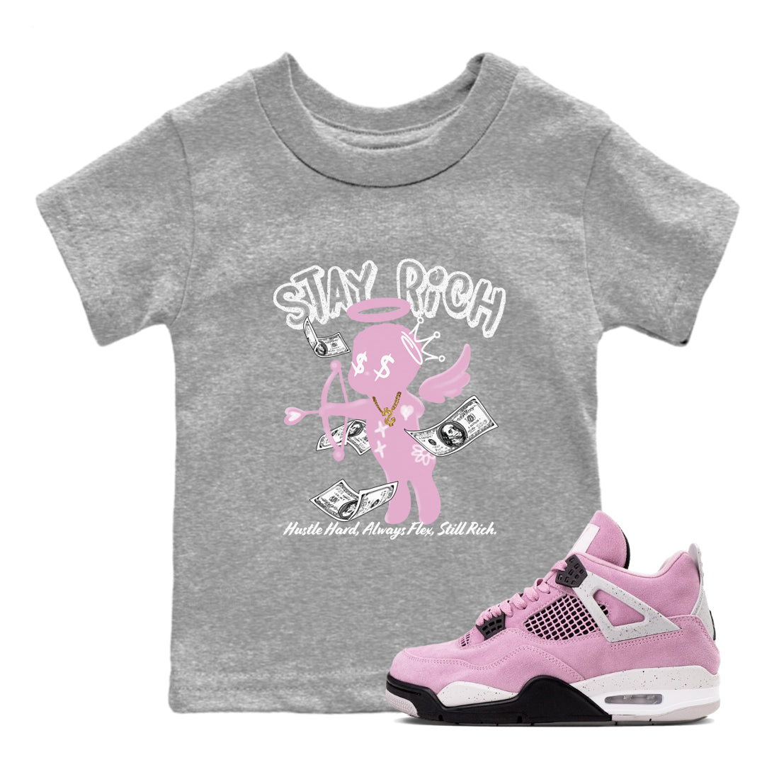 4s Retro Orchid shirts to match jordans Stay Rich sneaker match tees Air Jordan 4 WMNS Orchid match shoes to clothes SNRT Sneaker Tees Youth Baby Heather Grey 1 tee
