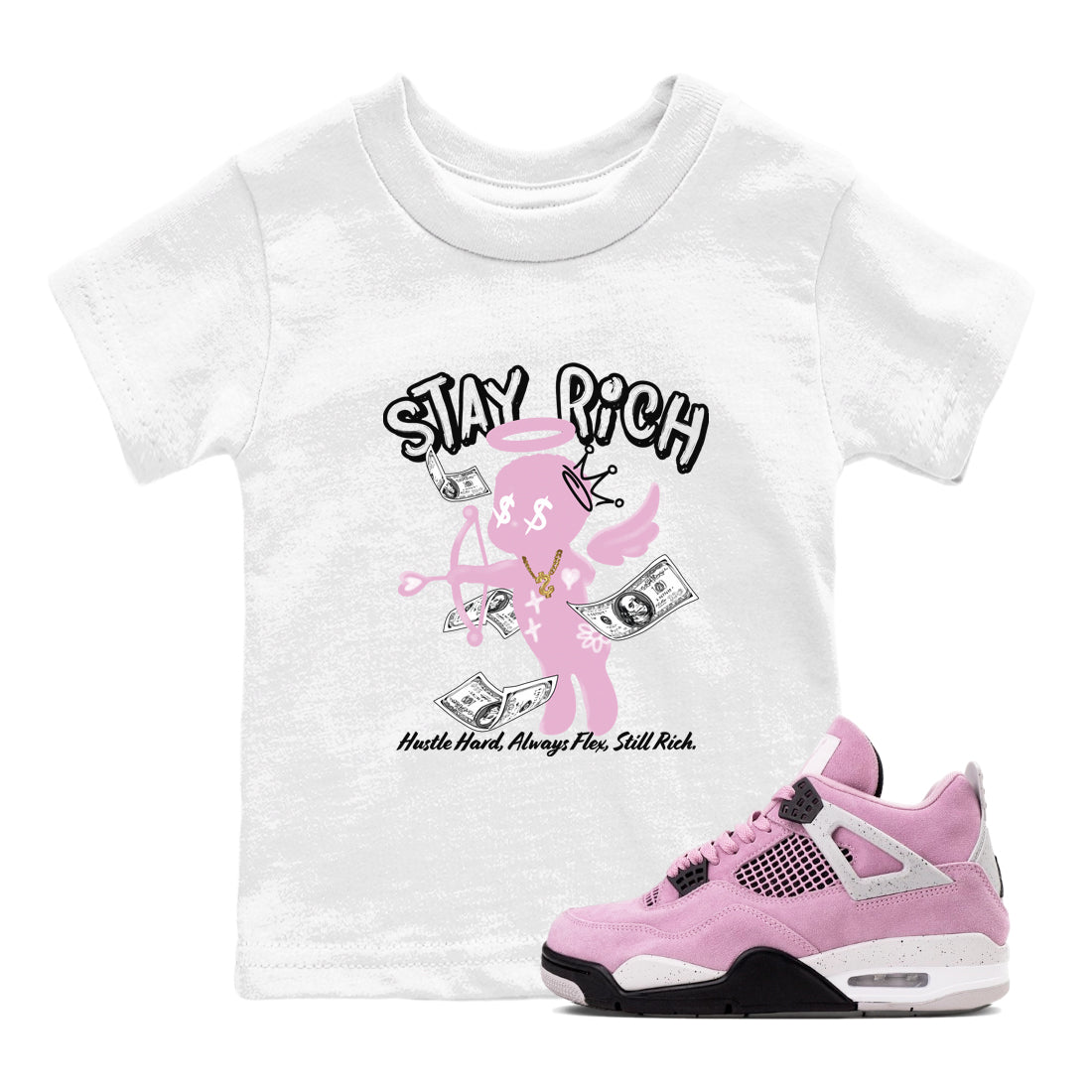 4s Retro Orchid shirts to match jordans Stay Rich sneaker match tees Air Jordan 4 WMNS Orchid match shoes to clothes SNRT Sneaker Tees Youth Baby White 1 tee