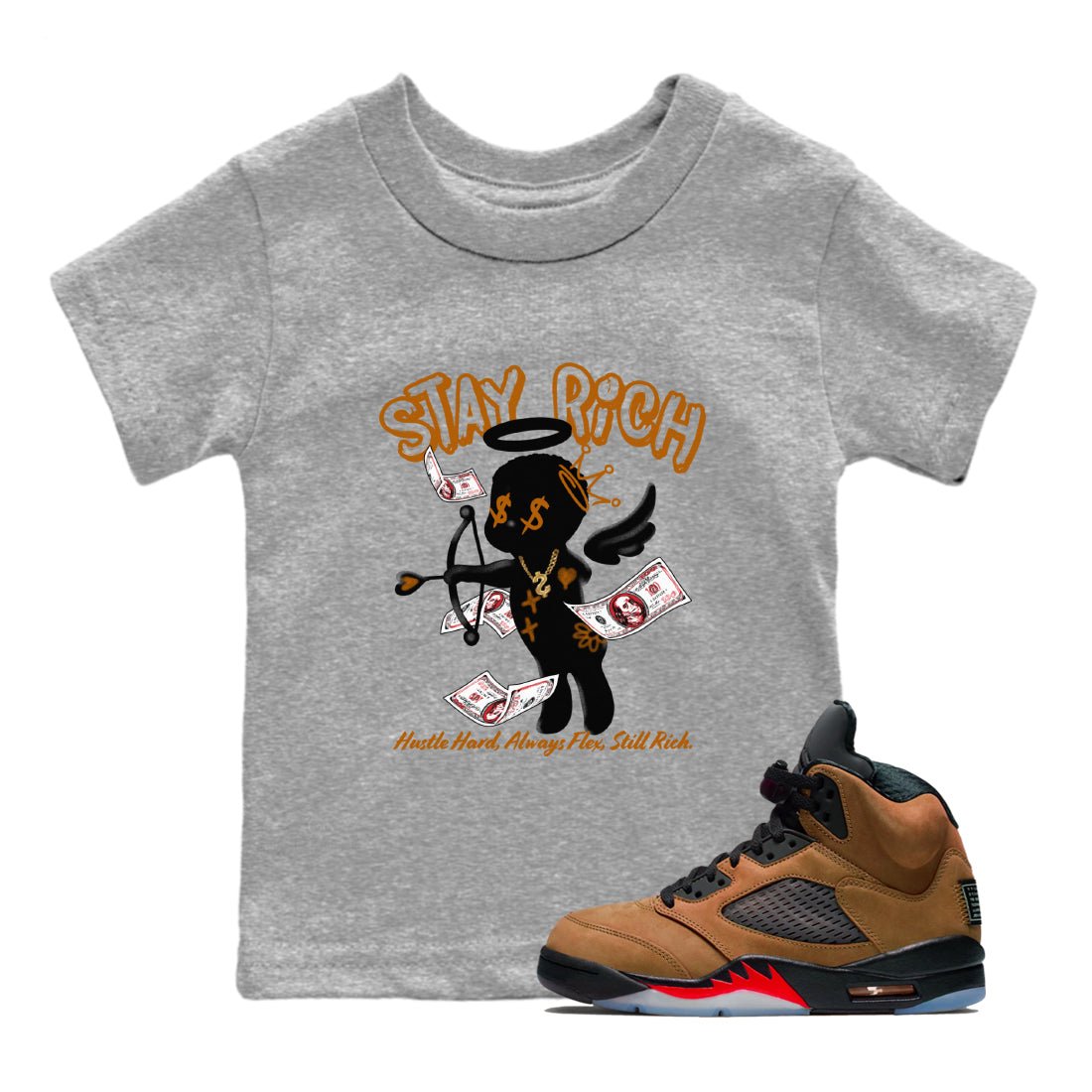 5s Archaeo Brown shirts to match jordans Stay Rich sneaker match tees Air Jordan 5 Archaeo Brown match shoes to clothes SNRT Sneaker Tees Youth Baby Heather Grey 1 tee