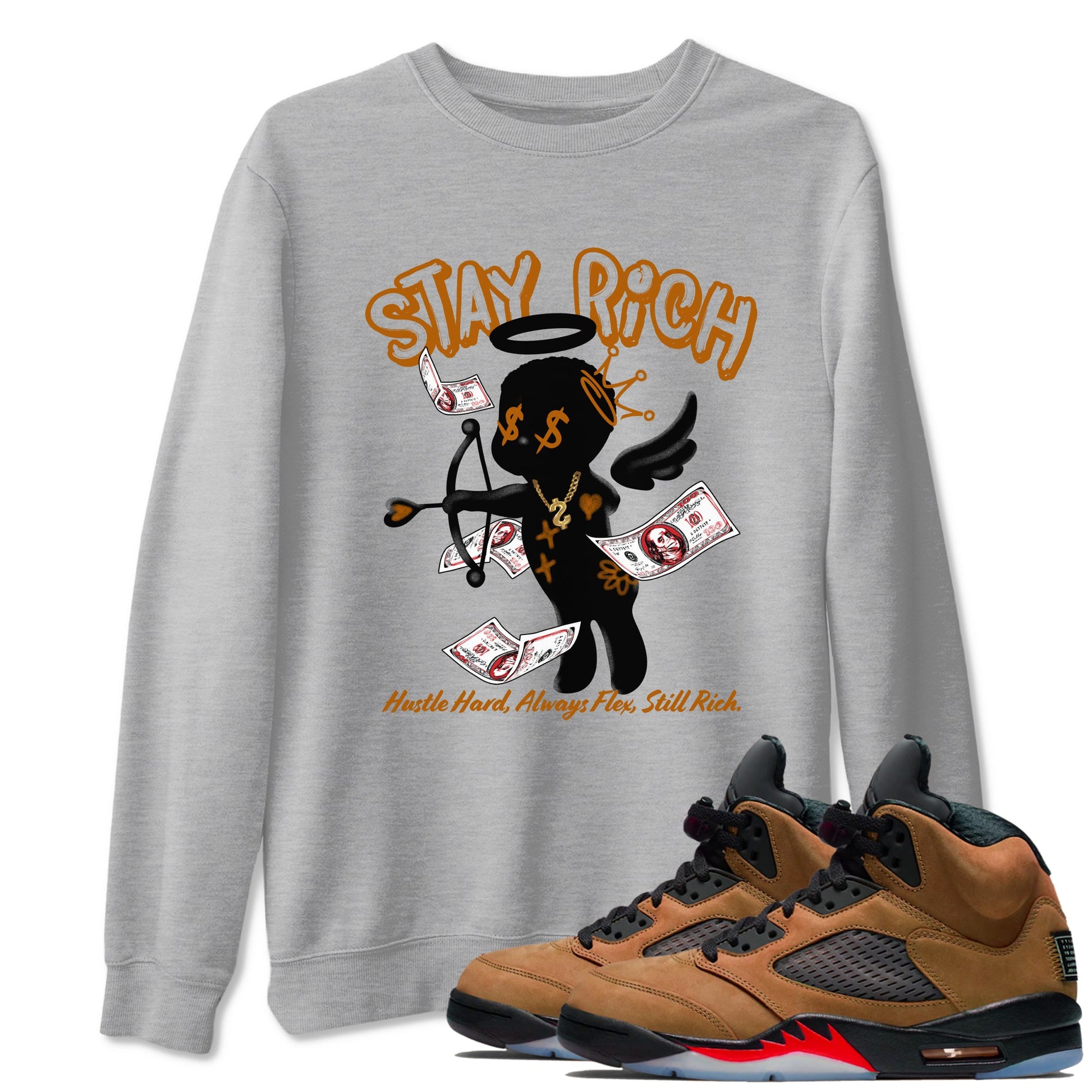 5s Archaeo Brown shirts to match jordans Stay Rich sneaker match tees Air Jordan 5 Archaeo Brown match shoes to clothes SNRT Sneaker Tees unisex cotton Heather Grey 1 shirts