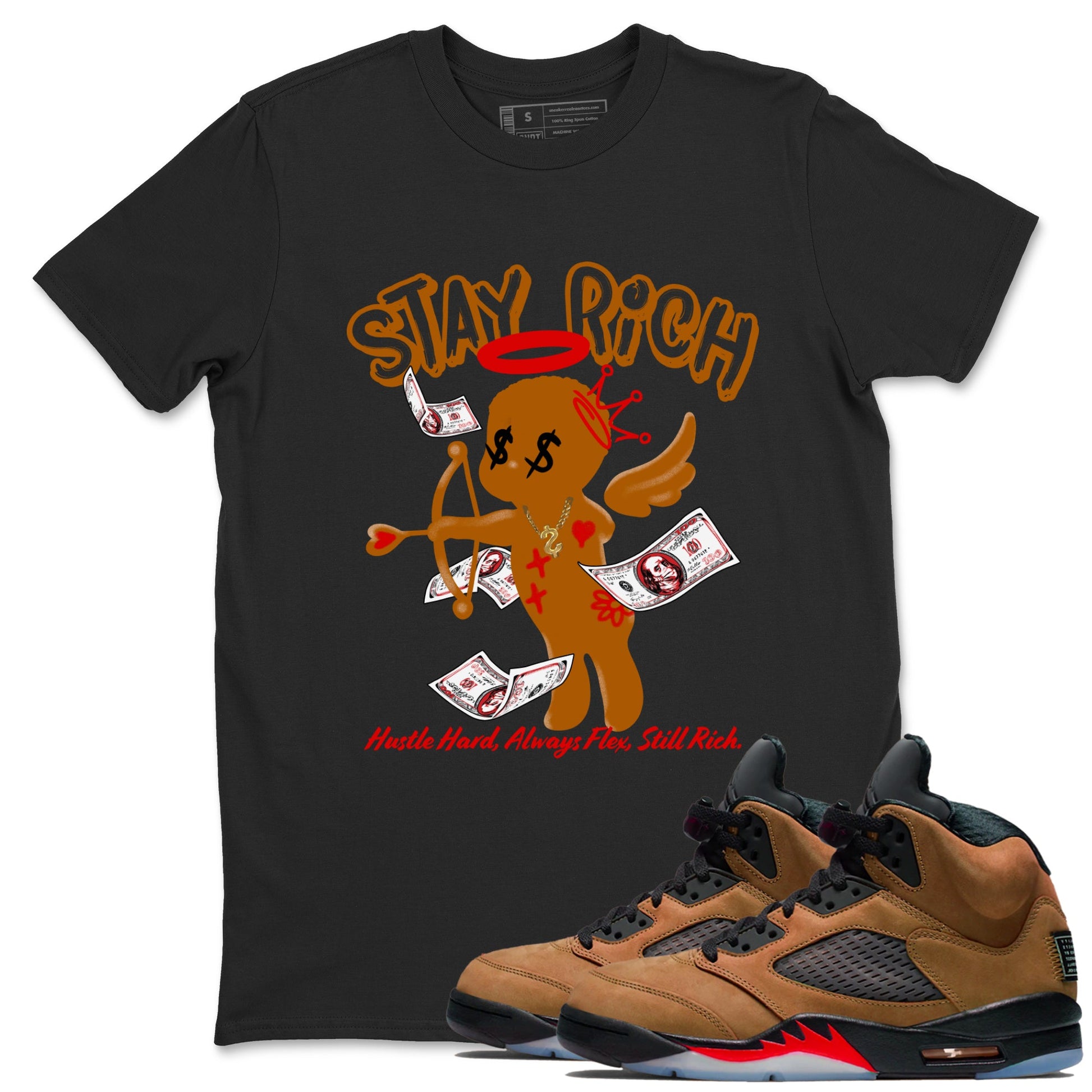5s Archaeo Brown shirts to match jordans Stay Rich sneaker match tees Air Jordan 5 Archaeo Brown match shoes to clothes SNRT Sneaker Tees unisex cotton Black 1 shirts