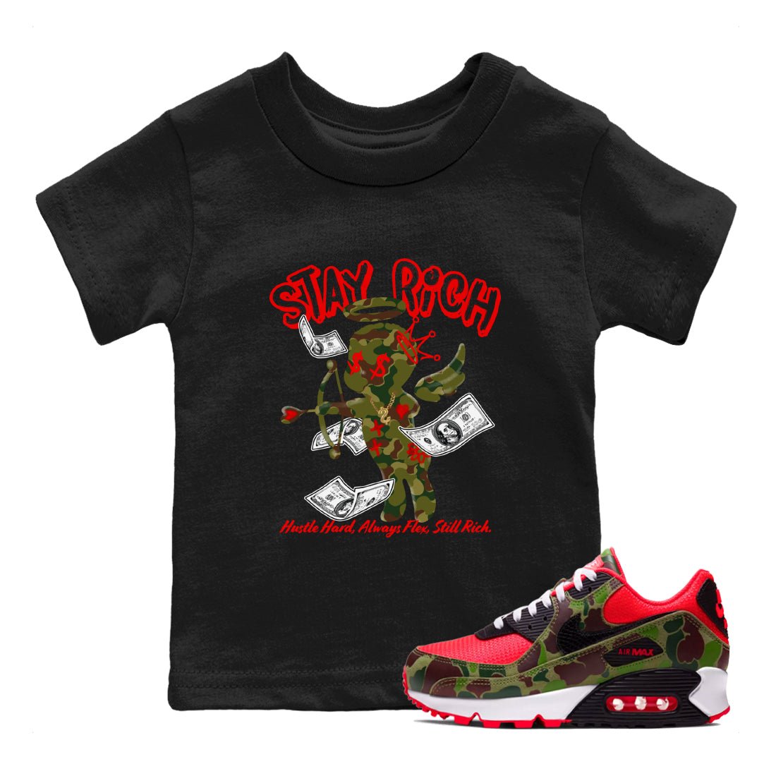 Air Max 90 Duck Camo shirts to match jordans Stay Rich sneaker match tees Air Max 90 Reverse Duck Camo match shoes to clothes SNRT Sneaker Tees Youth Baby Black 1 tee