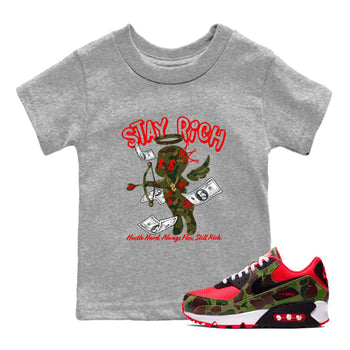Air Max 90 Duck Camo shirts to match jordans Stay Rich sneaker match tees Air Max 90 Reverse Duck Camo match shoes to clothes SNRT Sneaker Tees Youth Baby Heather Grey 1 tee
