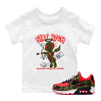 Air Max 90 Duck Camo shirts to match jordans Stay Rich sneaker match tees Air Max 90 Reverse Duck Camo match shoes to clothes SNRT Sneaker Tees Youth Baby White 1 tee