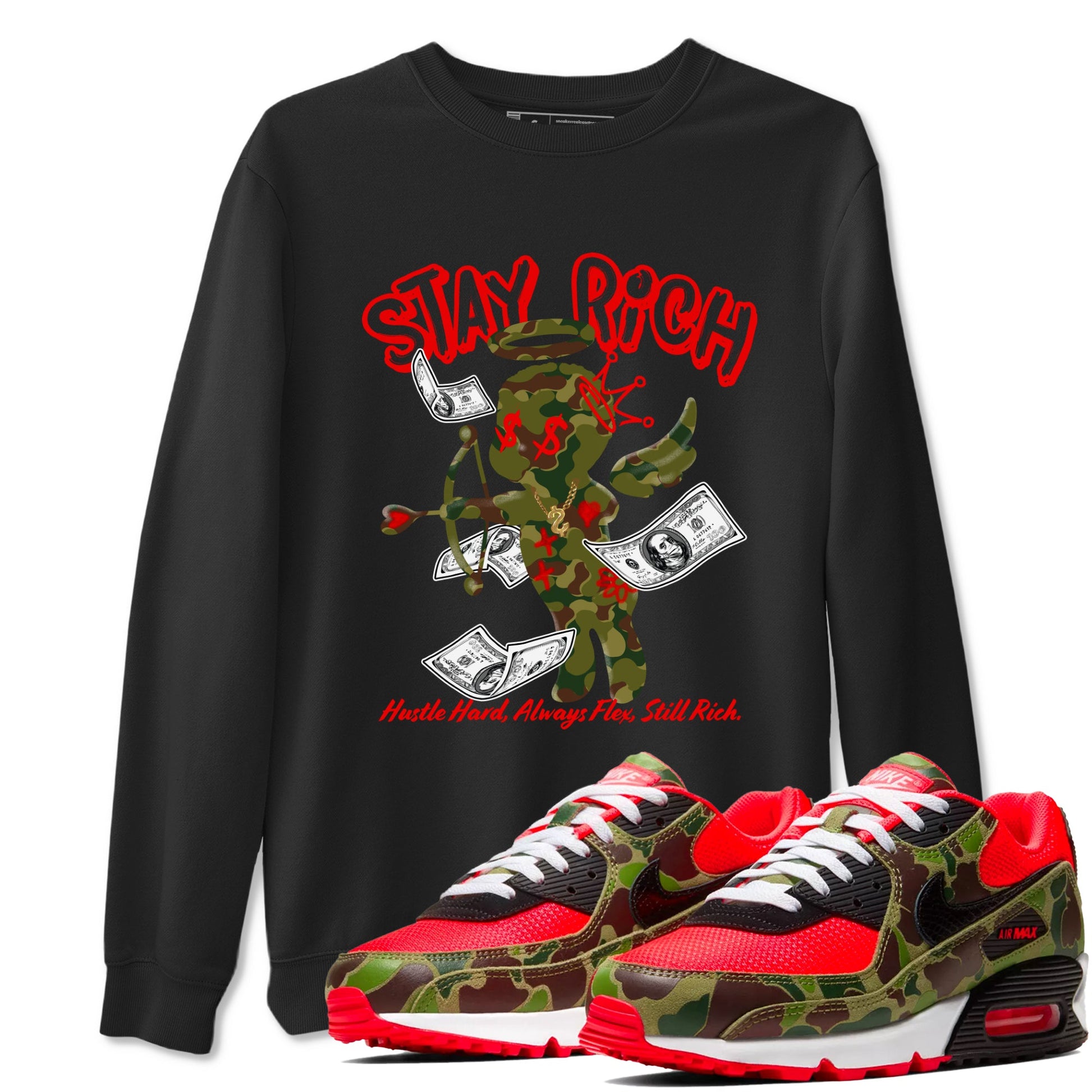 Air Max 90 Duck Camo shirts to match jordans Stay Rich sneaker match tees Air Max 90 Reverse Duck Camo match shoes to clothes SNRT Sneaker Tees unisex cotton Black 1 shirts