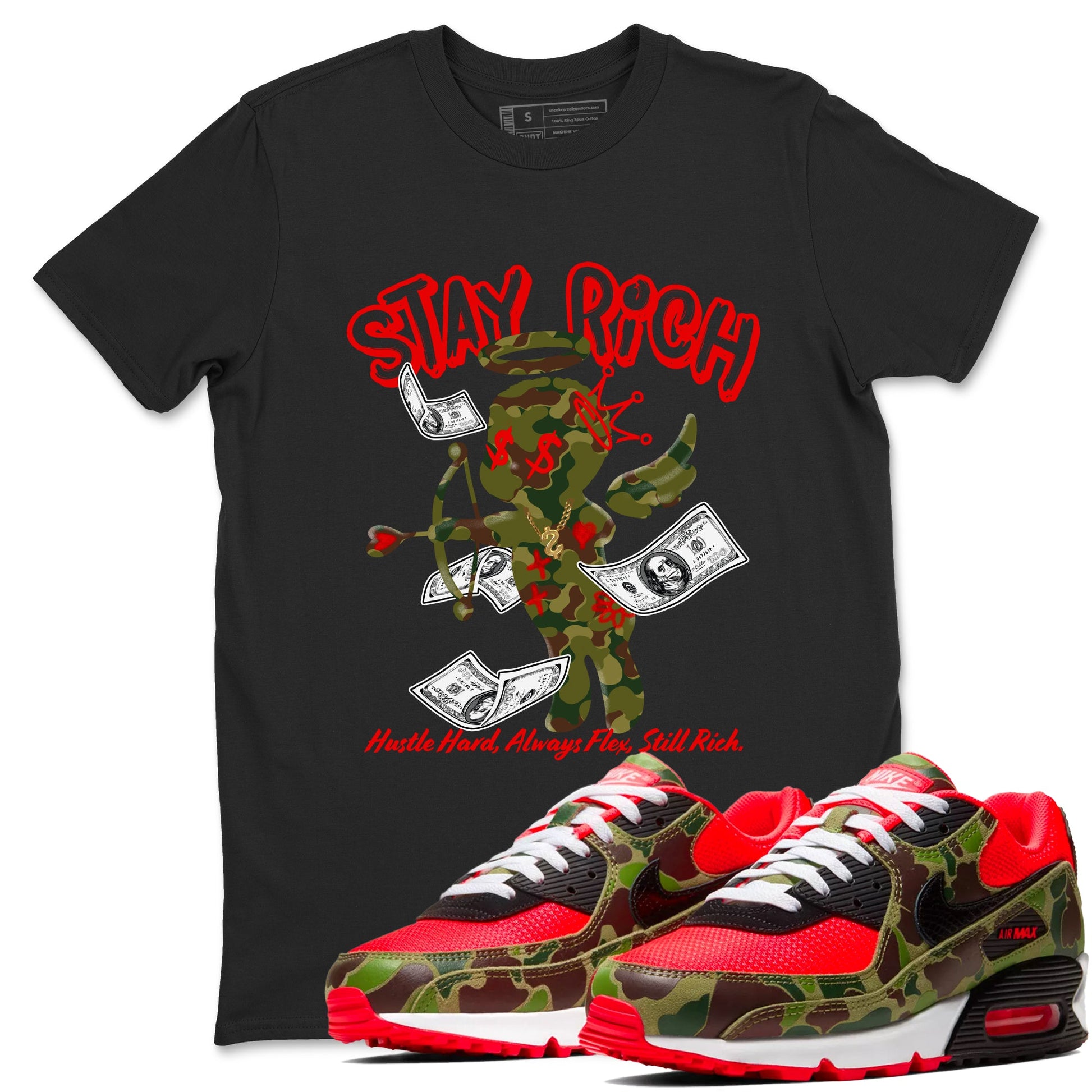 Air Max 90 Duck Camo shirts to match jordans Stay Rich sneaker match tees Air Max 90 Reverse Duck Camo match shoes to clothes SNRT Sneaker Tees unisex cotton Black 1 shirts