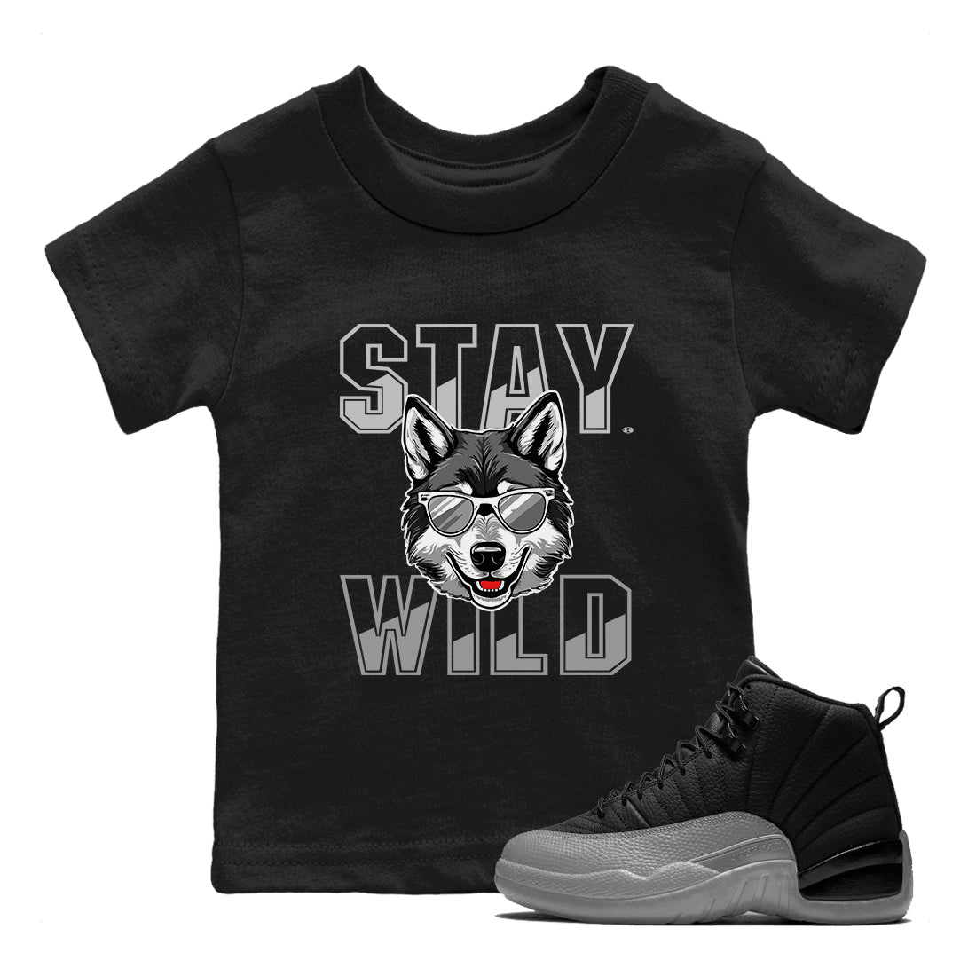 12s Black Wolf Grey shirts to match jordans Stay Wild sneaker match tees 12s Barons match shoes to clothes SNRT Sneaker Tees Youth Baby Black 1 tee