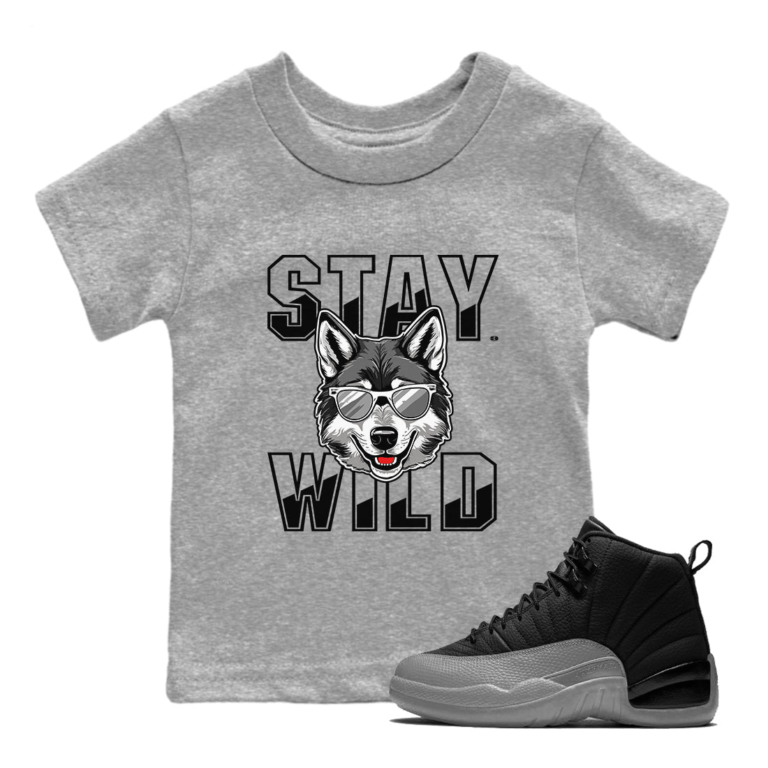 12s Black Wolf Grey shirts to match jordans Stay Wild sneaker match tees 12s Barons match shoes to clothes SNRT Sneaker Tees Youth Baby Heather Grey 1 tee