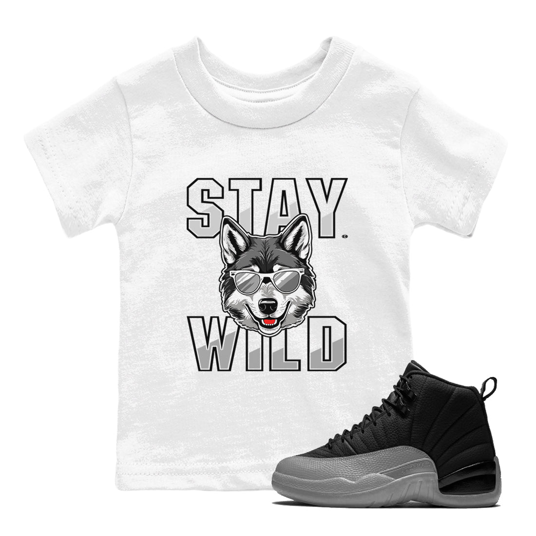 12s Black Wolf Grey shirts to match jordans Stay Wild sneaker match tees 12s Barons match shoes to clothes SNRT Sneaker Tees Youth Baby White 1 tee
