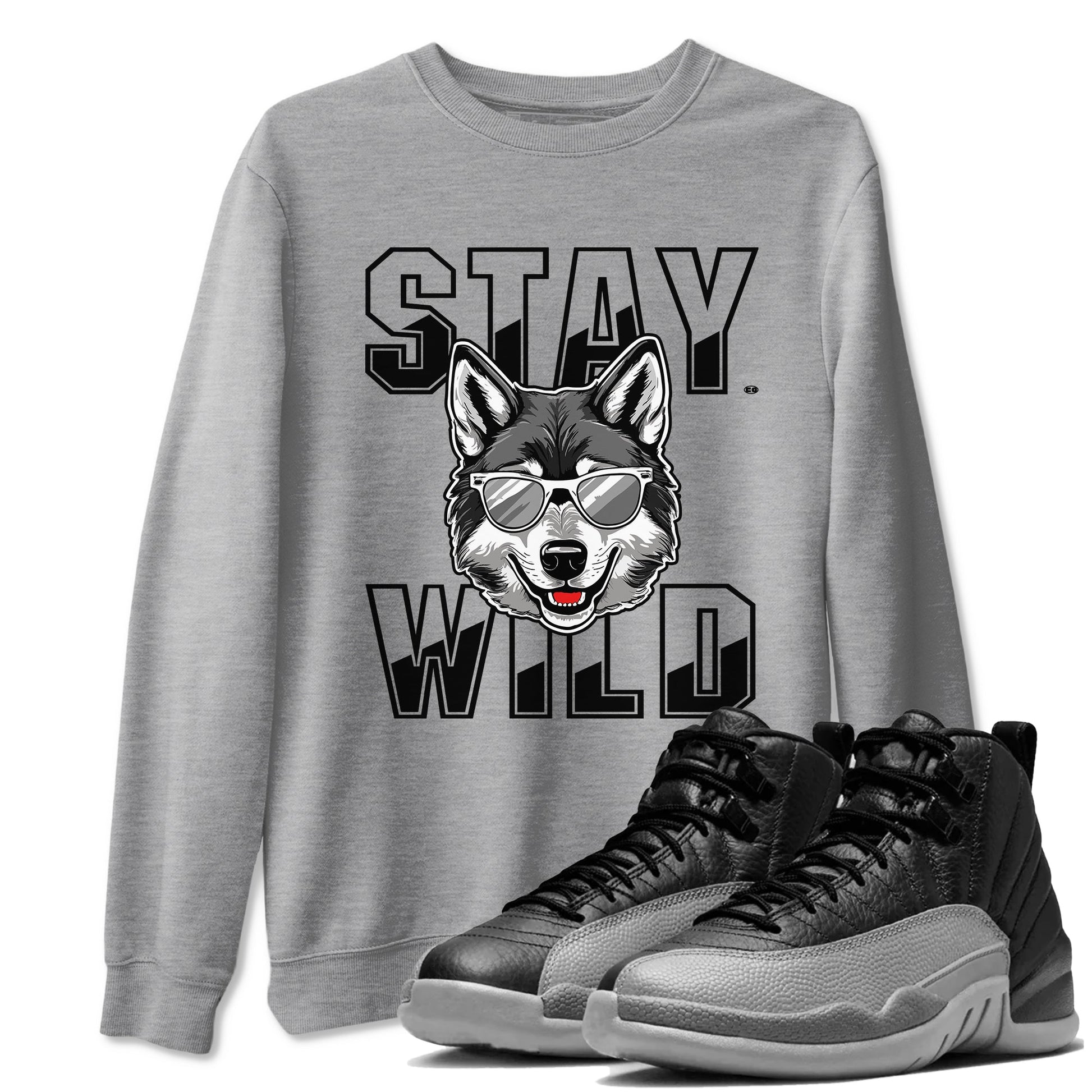 12s Black Wolf Grey shirts to match jordans Stay Wild sneaker match tees 12s Barons match shoes to clothes SNRT Sneaker Tees unisex cotton Heather Grey 1 shirts