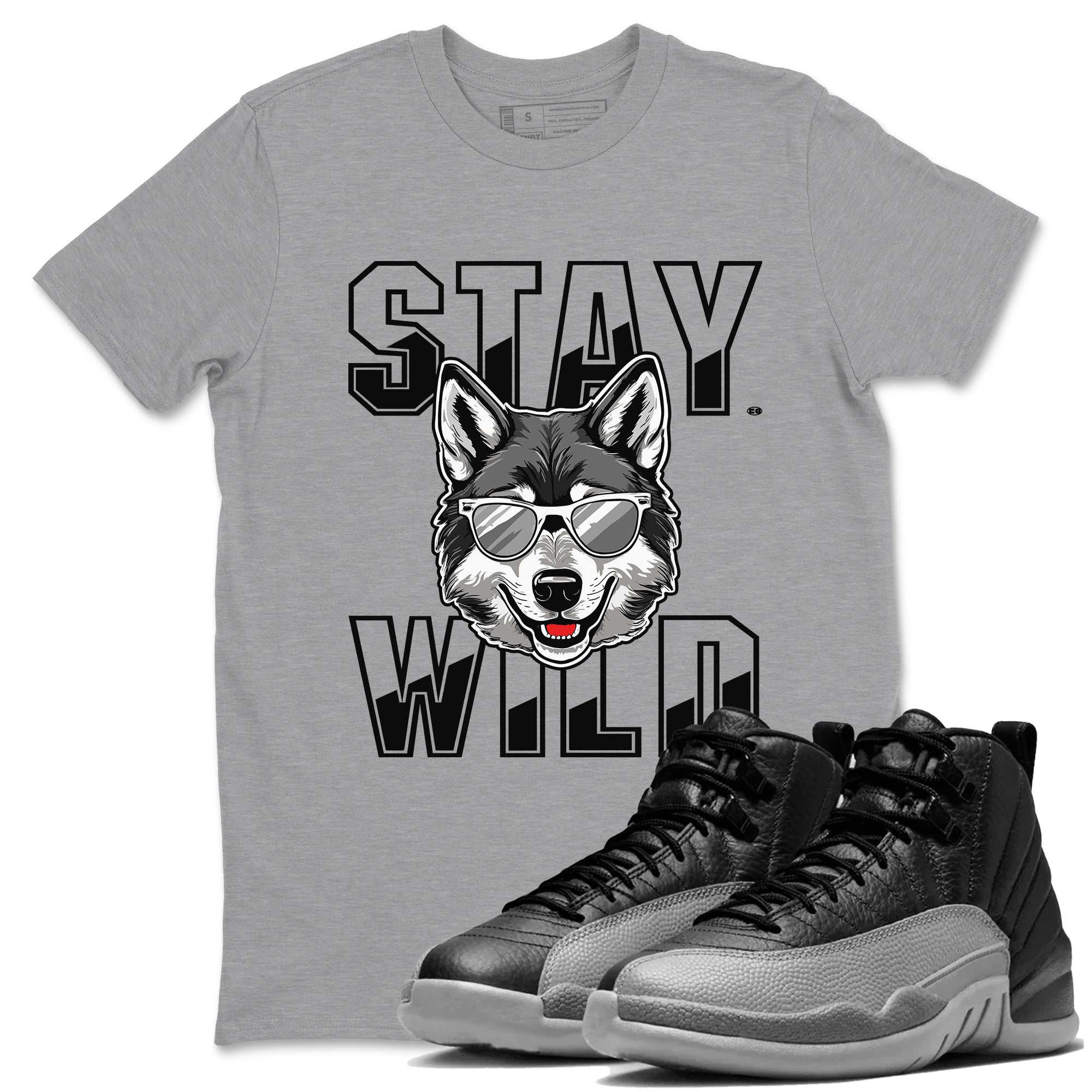 12s Black Wolf Grey shirts to match jordans Stay Wild sneaker match tees 12s Barons match shoes to clothes SNRT Sneaker Tees unisex cotton Heather Grey 1 shirts