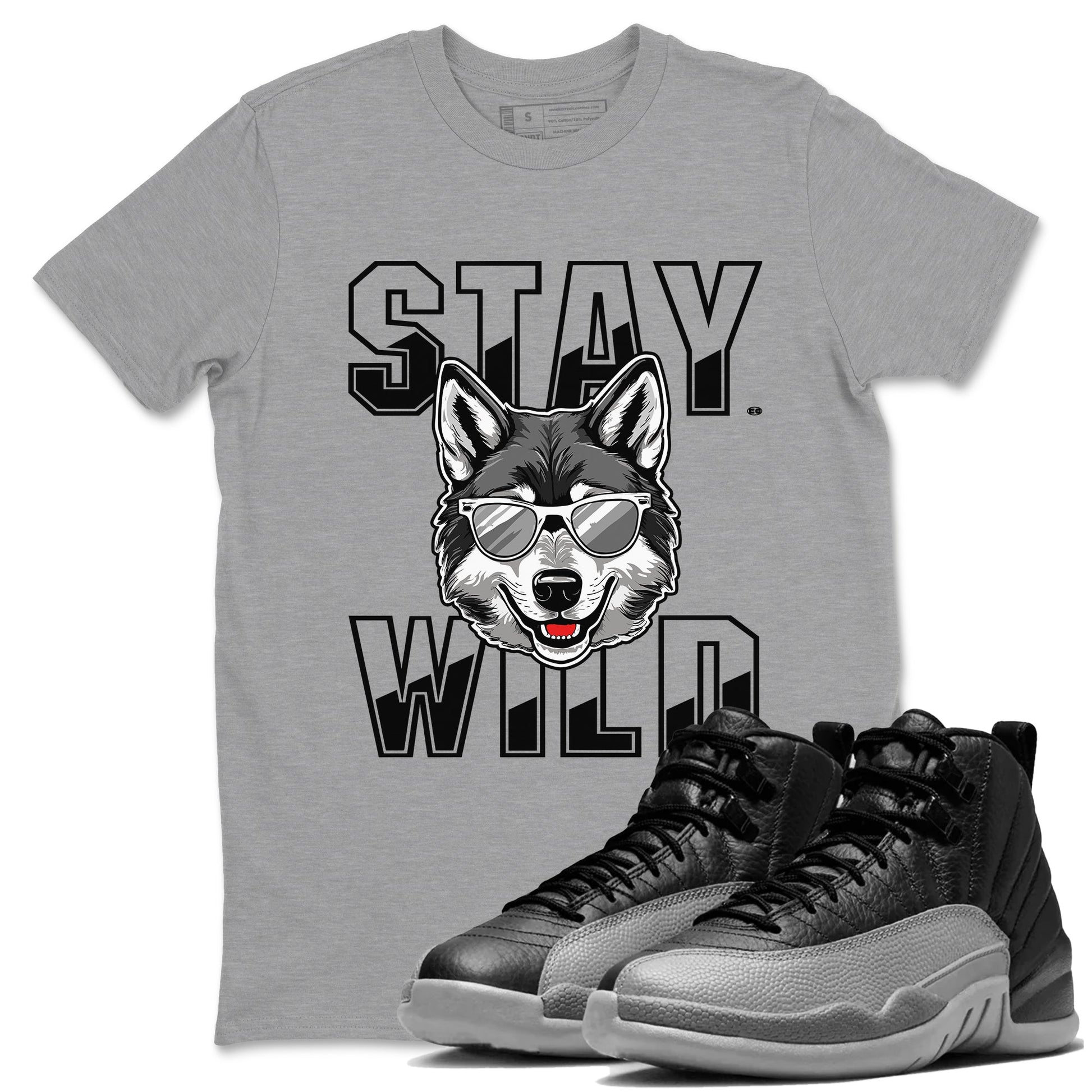 12s Black Wolf Grey shirts to match jordans Stay Wild sneaker match tees 12s Barons match shoes to clothes SNRT Sneaker Tees unisex cotton Heather Grey 1 shirts