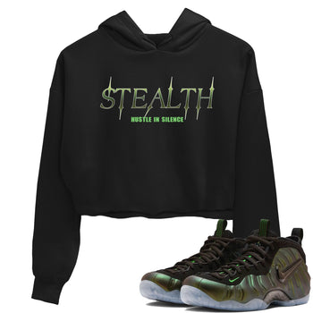 Sneaker match tees – Sneaker Tees To Match Air Foamposite One Pine Green Shoes – Stealth Crop T-Shirt Black 1