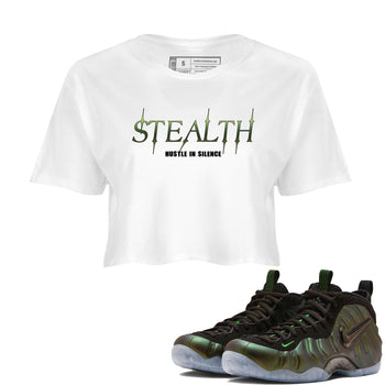 Sneaker match tees – Sneaker Tees To Match Air Foamposite One Pine Green Shoes – Stealth Crop T-Shirt White 1