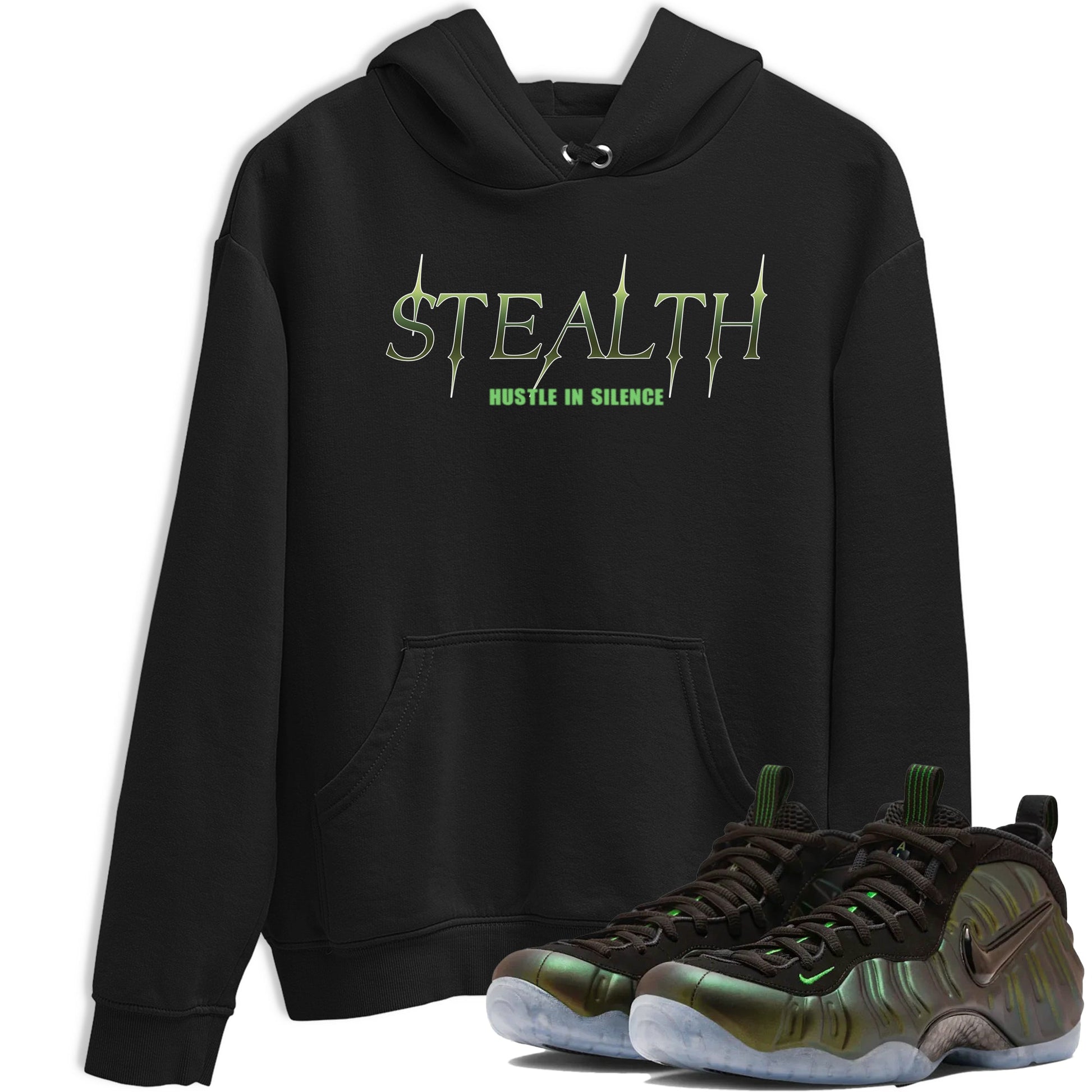 Sneaker match tees – Sneaker Tees To Match Air Foamposite One Pine Green Shoes – Stealth Tee Black 1