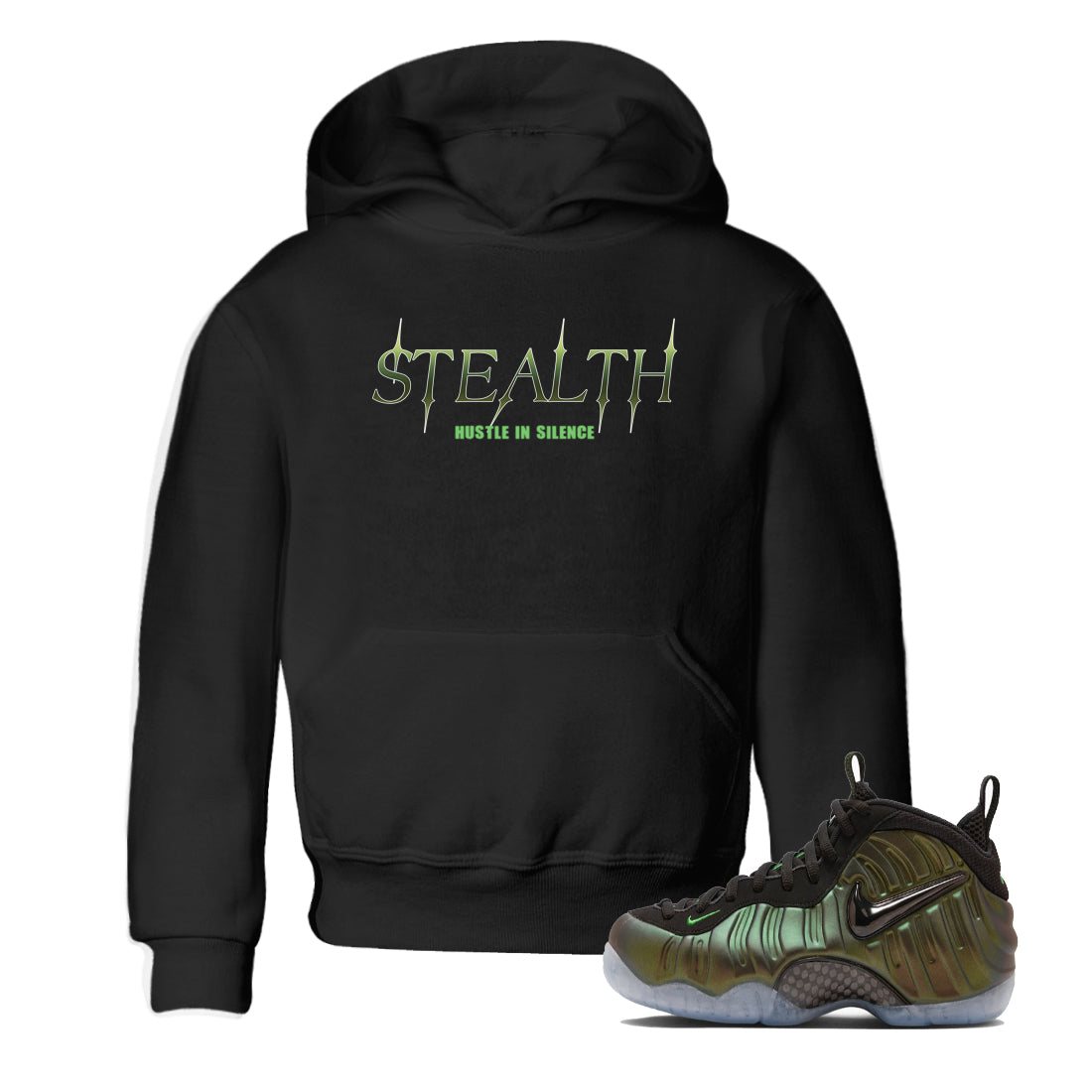 Sneaker match tees – Sneaker Tees To Match Air Foamposite One Pine Green Shoes – Stealth Kids T-Shirt Black 1
