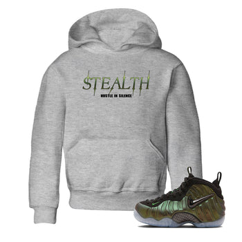 Sneaker match tees – Sneaker Tees To Match Air Foamposite One Pine Green Shoes – Stealth Kids T-Shirt Heather Grey 1