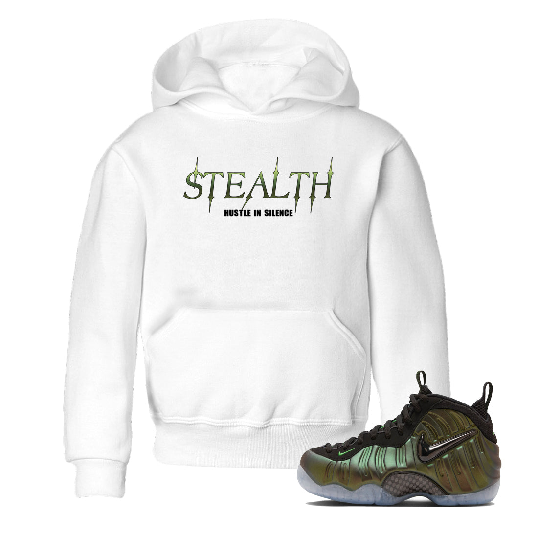 Sneaker match tees – Sneaker Tees To Match Air Foamposite One Pine Green Shoes – Stealth Kids T-Shirt White 1